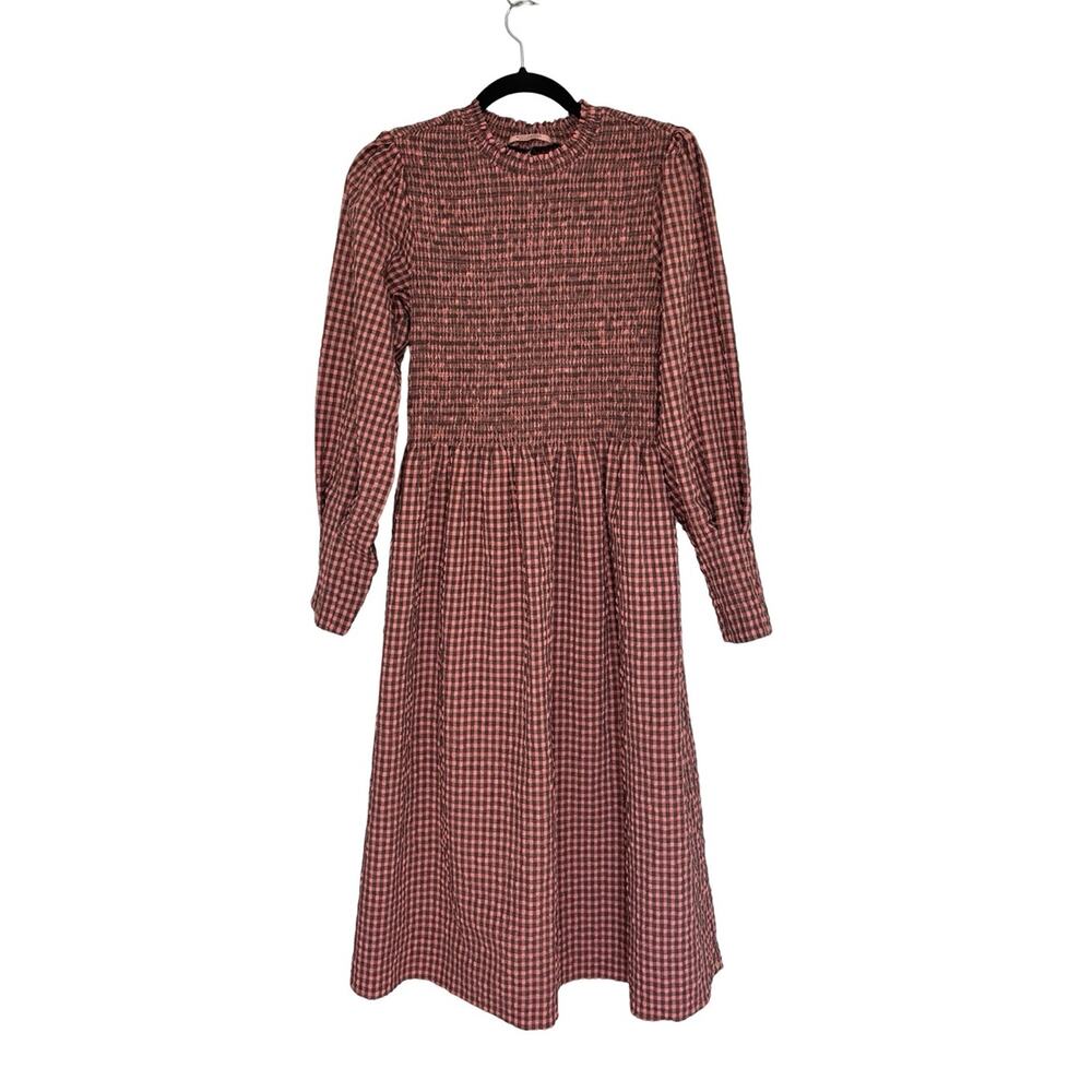 Scotch & Soda Smocked Seersucker Gingham Cottagecore Midi Dress - Size M - Picture 3 of 9